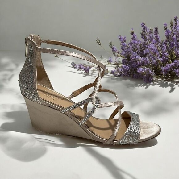 Jewel Badgley Mischka Pink Rhinestone/Crystal Wedge Heel -- 7‎ - Picture 1 of 13